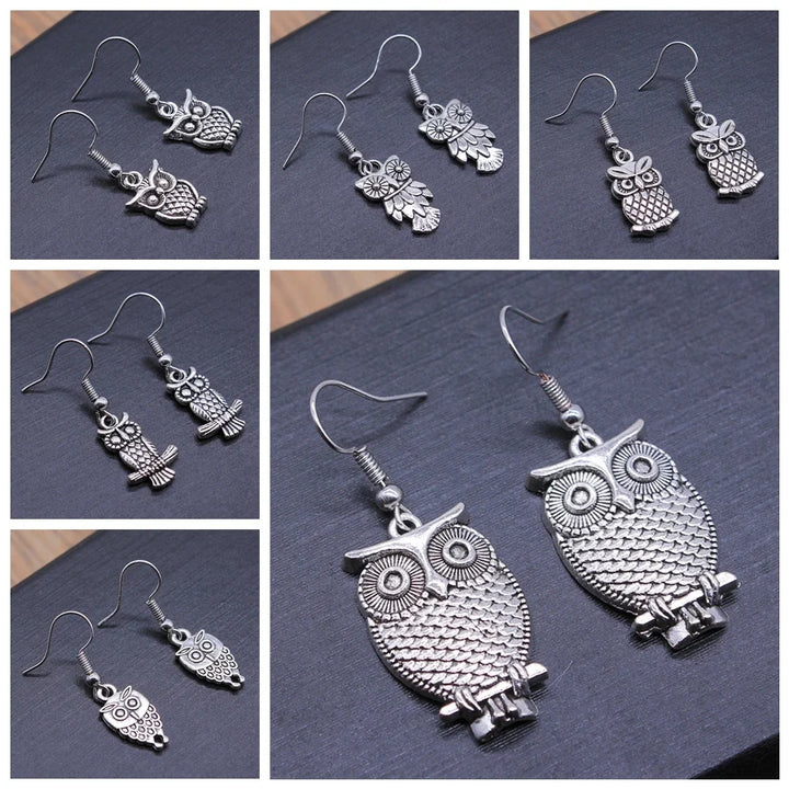 Boucles d'oreilles pendantes hibou vintage bohémien