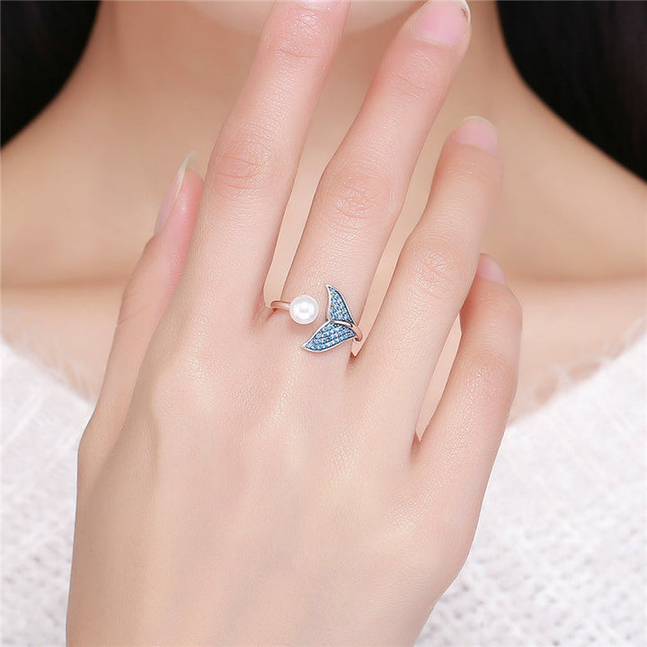 Bague en Perle en Forme de Queue de Baleine Océan