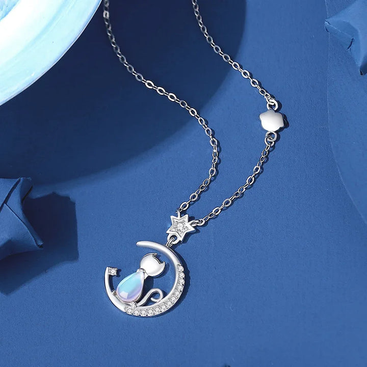 Collier en Argent Sterling Chat Lune