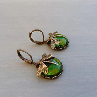 Boucles d'oreilles Libellule Sphérique en Or Antique