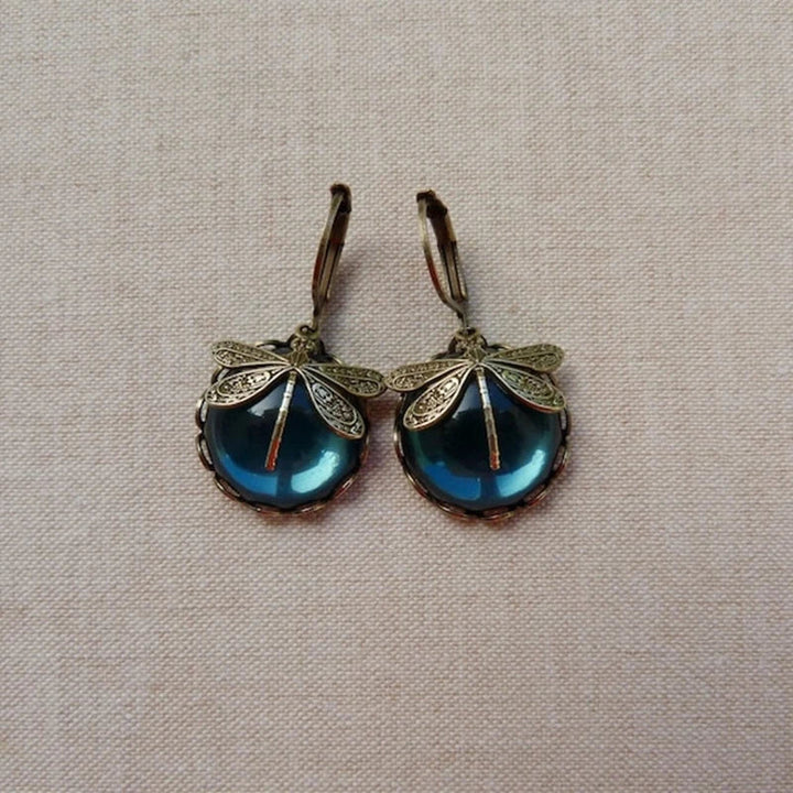 Boucles d'oreilles Libellule Sphérique en Or Antique