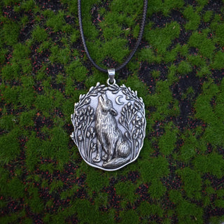 Pendentif Loup Lune Collier Animal Spirituel