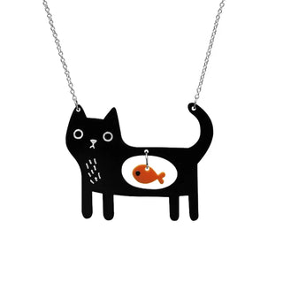 Collier Pendentif Acrylique Chat & Poisson Fantaisiste