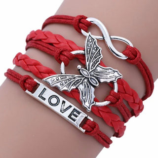 Bracelet en Cuir Papillon Amour Vintage