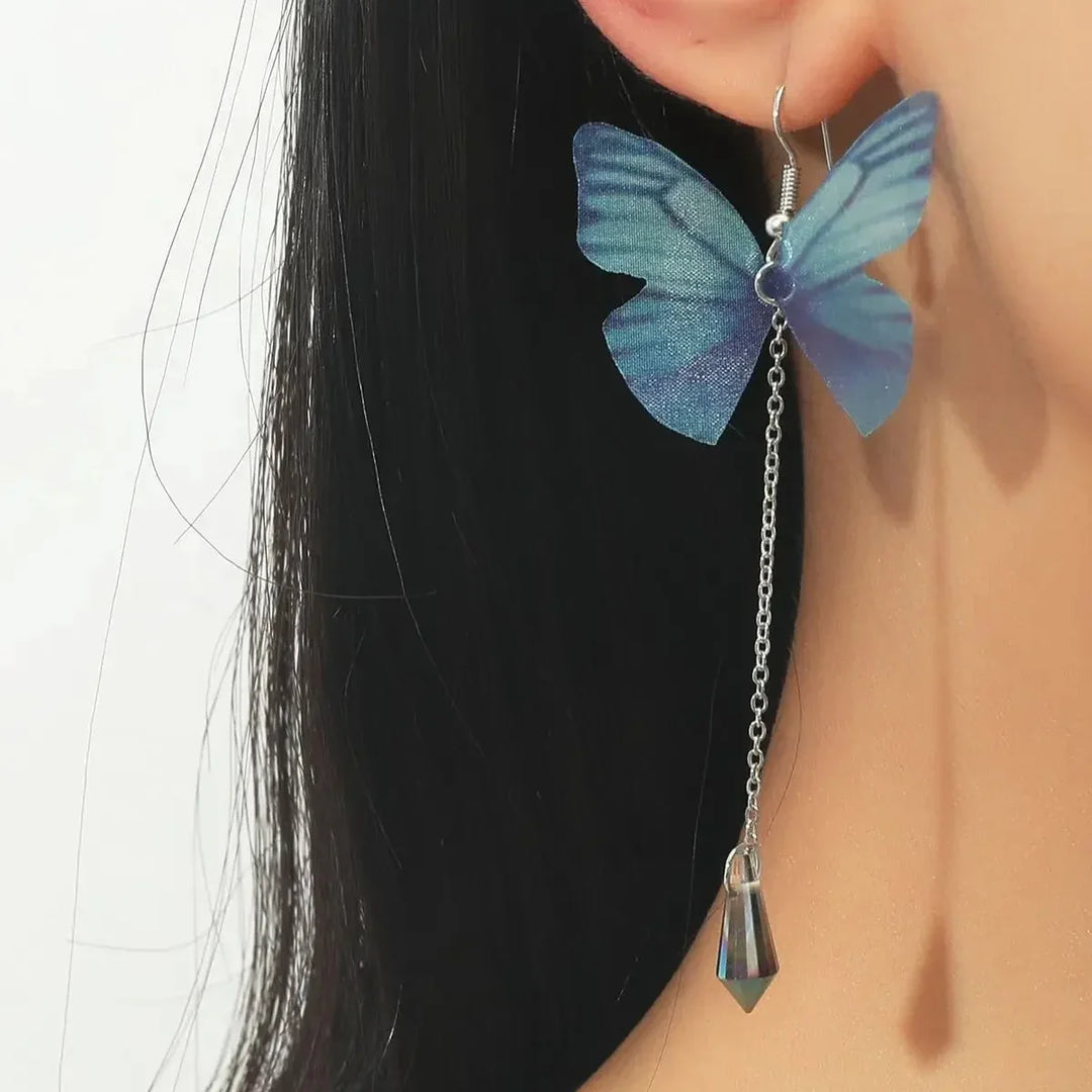 Boucles d'oreilles à franges en cristal bleu papillon