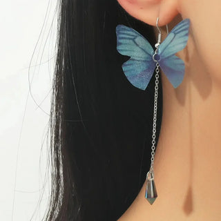 Boucles d'oreilles à franges en cristal bleu papillon