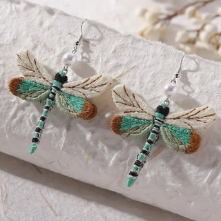 Boucles d'oreilles libellule brodées bohémiennes
