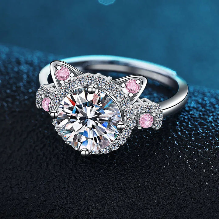 Bague Ajustable avec Oreilles de Chat en Zirconia