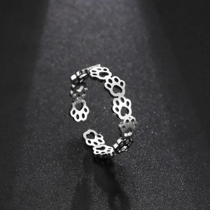 Bague Ajustable en Empreinte de Patte – Fabriquée en Acier Inoxydable