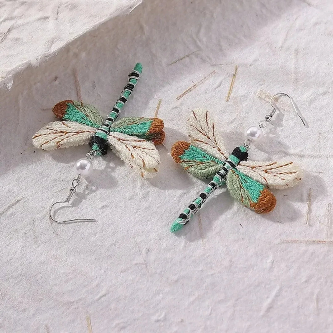 Boucles d'oreilles libellule brodées bohémiennes