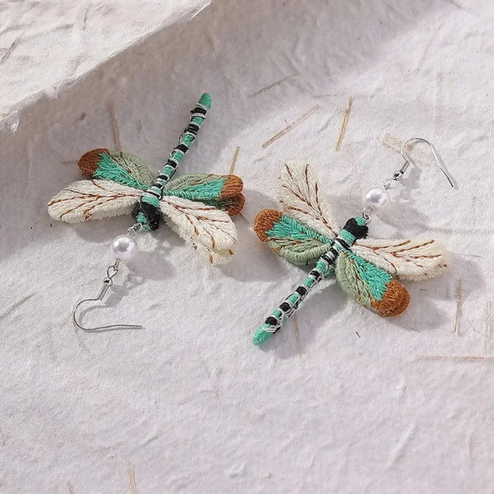 Boucles d'oreilles libellule brodées bohémiennes