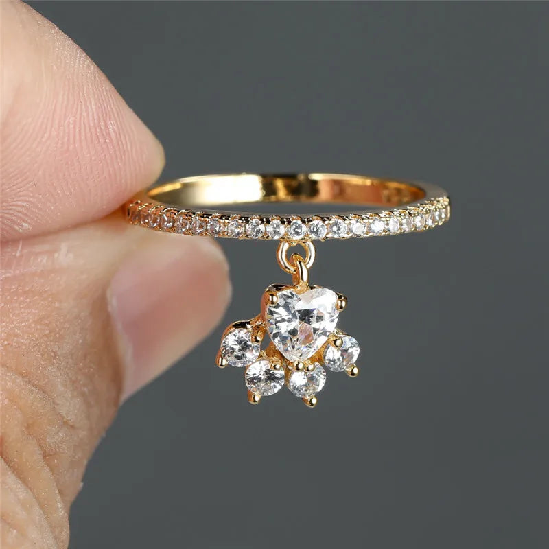 Bague Vintage Patte de Chat & Pierre Cœur – Ton Or & Argent