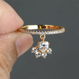 Bague Vintage Patte de Chat & Pierre Cœur – Ton Or & Argent