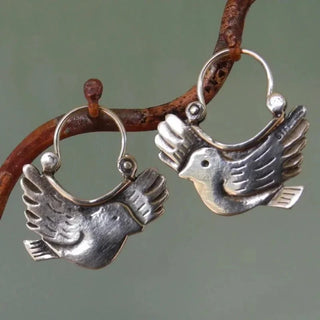 Boucles d'Oreilles Pendantes Inspirées des Oiseaux Boho – Argenté