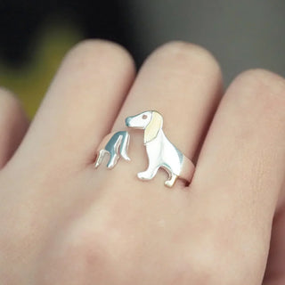 Bague en Argent Sterling 925 en Forme de Teckel – Ajustable