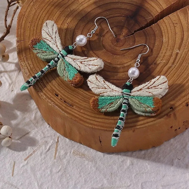 Boucles d'oreilles libellule brodées bohémiennes
