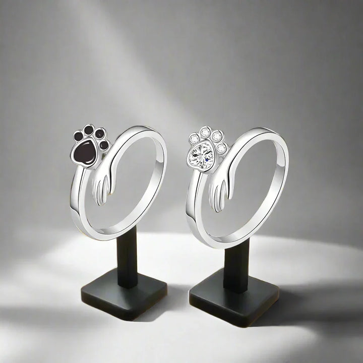 Bague Ajustable en Argent Sterling 925 – Design Empreinte de Main et de Patte