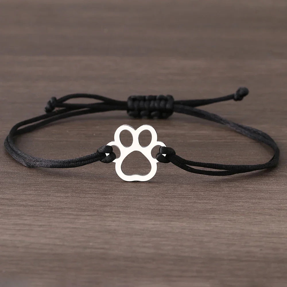 Bracelet en Corde avec Empreinte de Patte – Design Noir et Rouge Ajustable