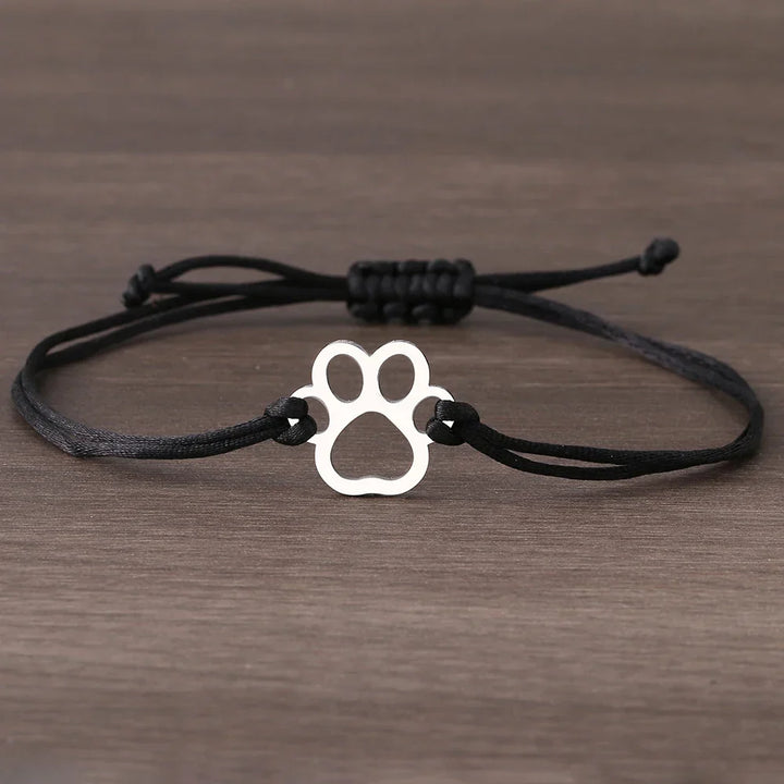 Bracelet en Corde avec Empreinte de Patte – Design Noir et Rouge Ajustable