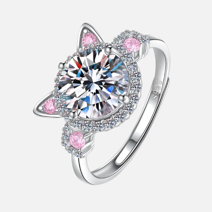 Bague Ajustable avec Oreilles de Chat en Zirconia