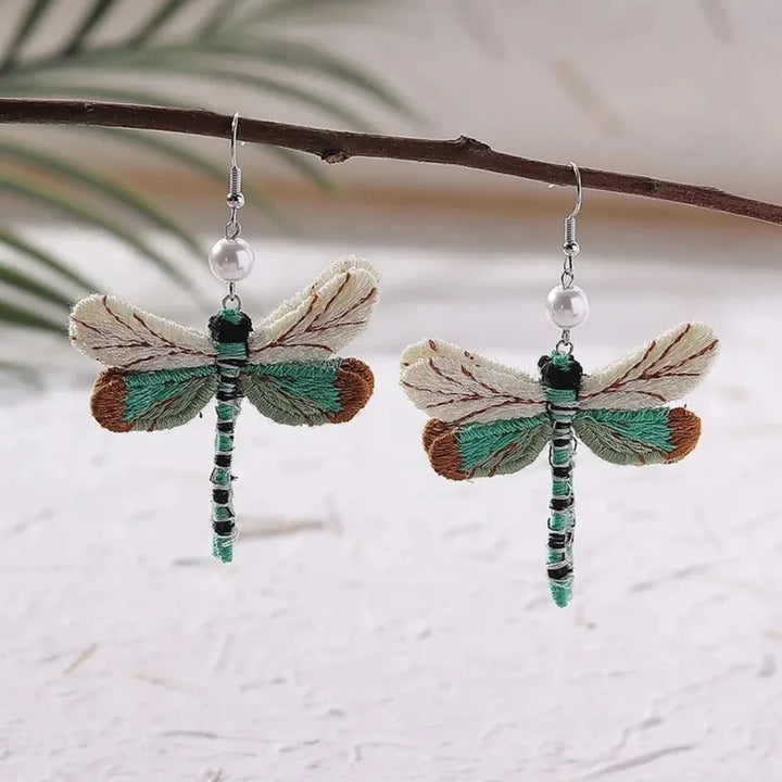 Boucles d'oreilles libellule brodées bohémiennes