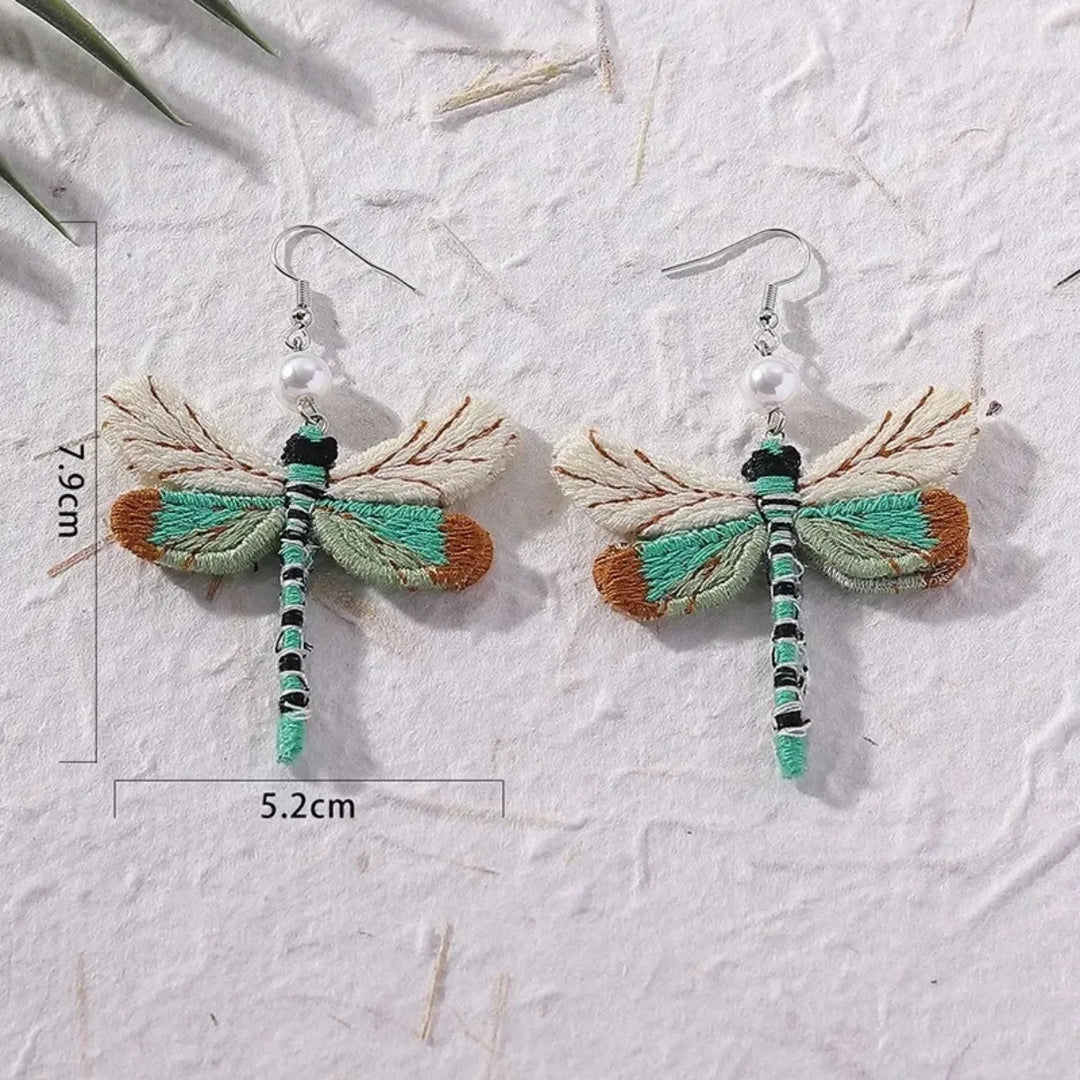 Boucles d'oreilles libellule brodées bohémiennes