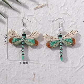 Boucles d'oreilles libellule brodées bohémiennes