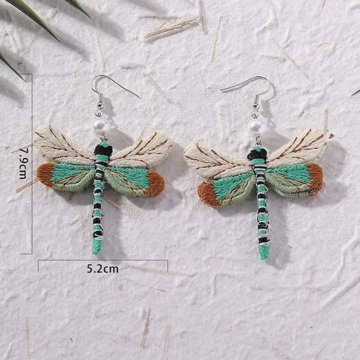 Boucles d'oreilles libellule brodées bohémiennes