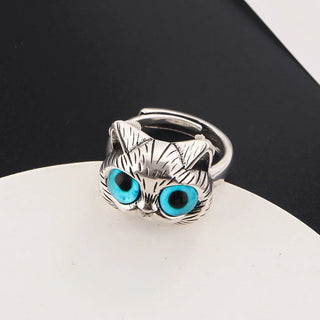 Bague Chat aux Yeux Bleus – Bague Animale Vintage en Argent Joyeuse pour Amateurs de Chats