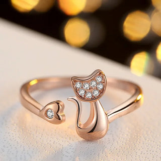 Bague Ouverte Chat Mignonne – Zirconia Cubique