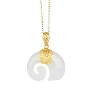 Pendentif Élégant en Jade Hetian en Forme d'Éléphant – Chaîne Plaquée Or 18K pour Femmes