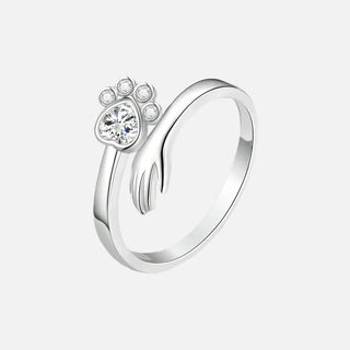 Bague Ajustable en Argent Sterling 925 – Design Empreinte de Main et de Patte