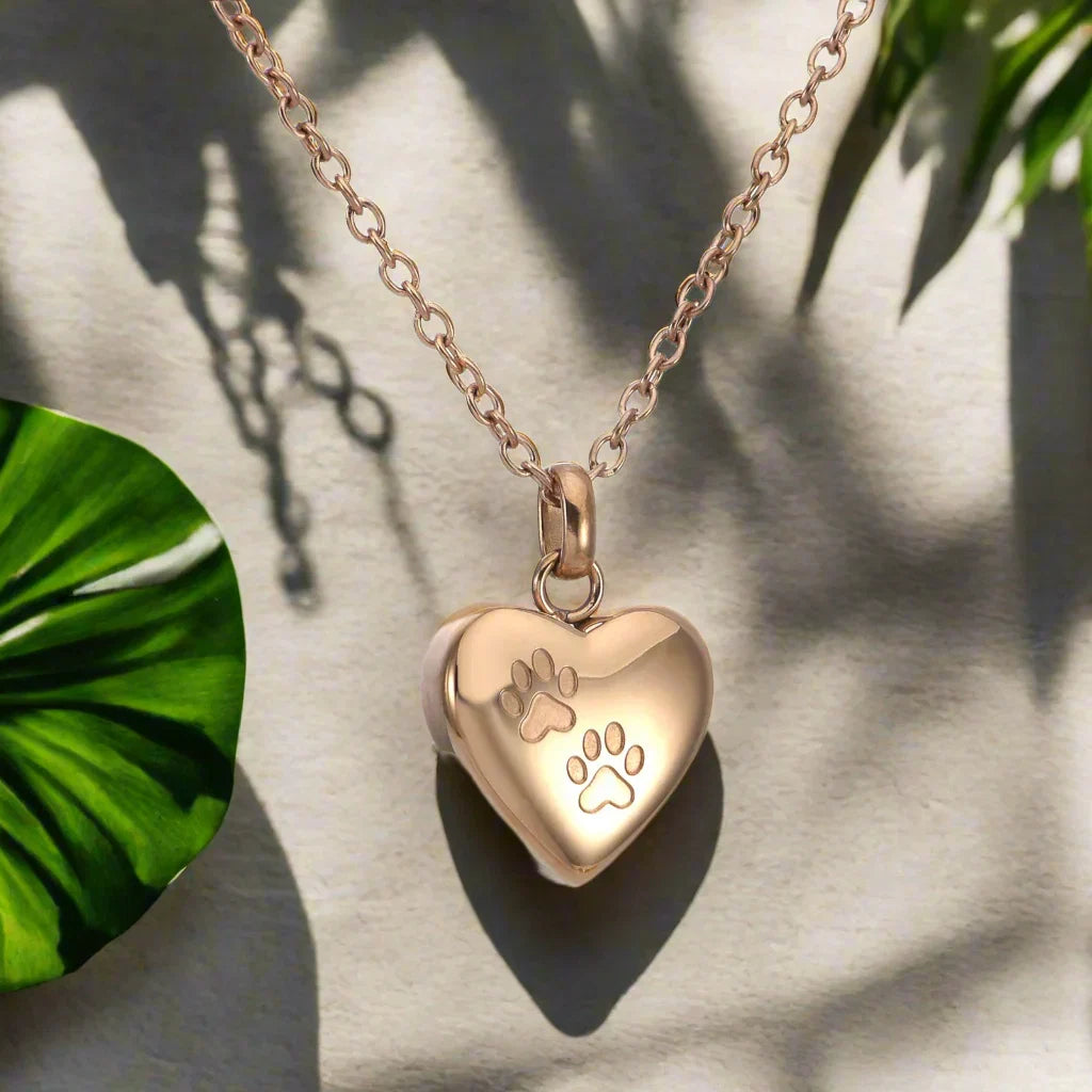 Collier Urne Commémoratif pour Animaux – Pendentif en Forme de Cœur avec Gravure de Patte