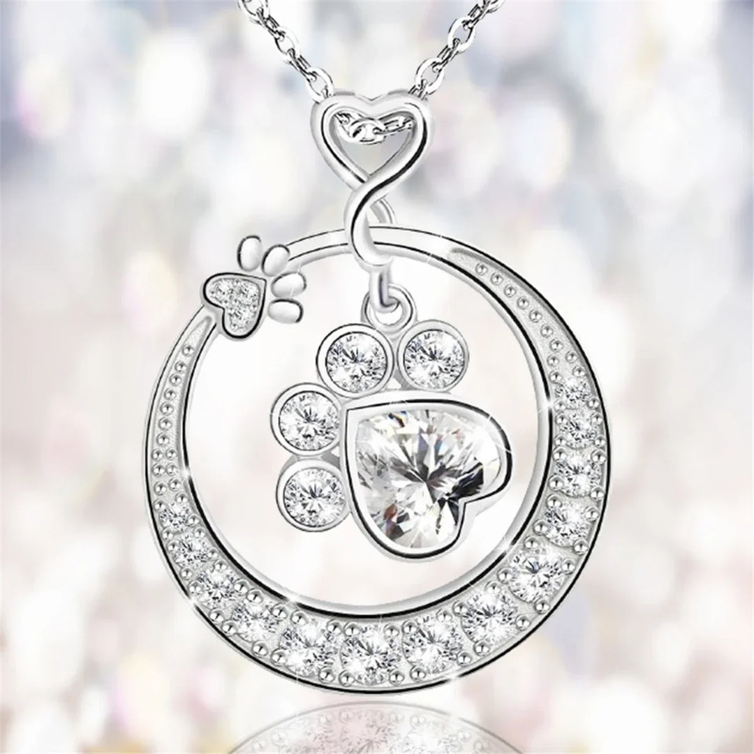 Collier Mignon en Argent Sterling 925 avec Imprimé de Patte et Zirconia Cubique