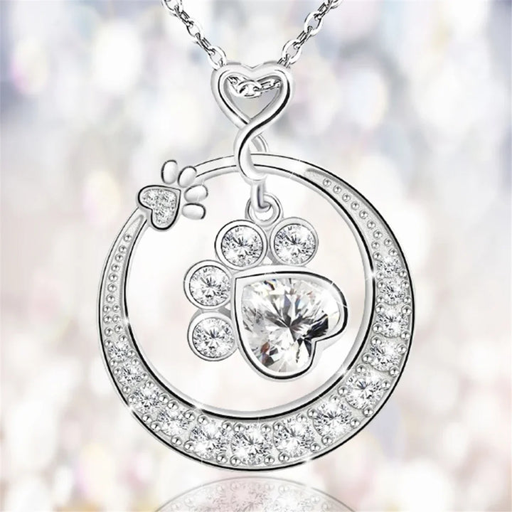 Collier Mignon en Argent Sterling 925 avec Imprimé de Patte et Zirconia Cubique