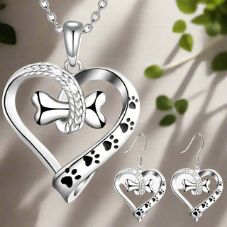 Ensemble de Bijoux en 2 Pièces avec Charms Patte, Cœur et Os