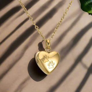 Collier Urne Commémoratif pour Animaux – Pendentif en Forme de Cœur avec Gravure de Patte