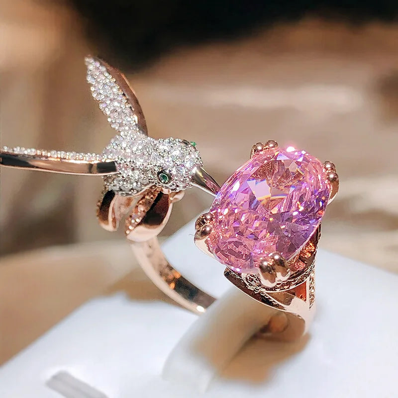 Bague en Pierre Précieuse Ajustable Colibri – Zircon, Plaqué Or 14K