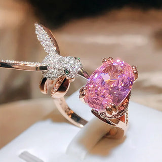 Bague en Pierre Précieuse Ajustable Colibri – Zircon, Plaqué Or 14K