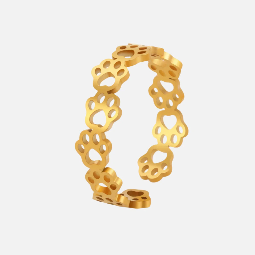 Bague Ajustable en Empreinte de Patte – Fabriquée en Acier Inoxydable