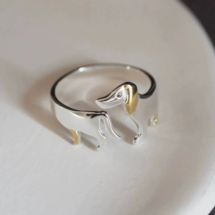 Bague en Argent Sterling 925 en Forme de Teckel – Ajustable