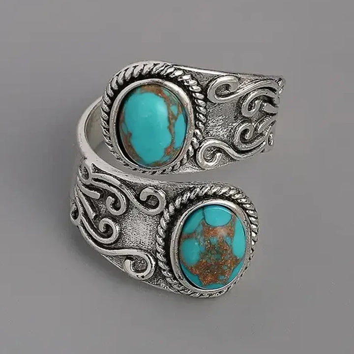 Calista™ - Bague Enveloppante en Argent avec Double Turquoise