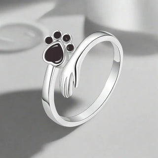 Bague Ajustable en Argent Sterling 925 – Design Empreinte de Main et de Patte