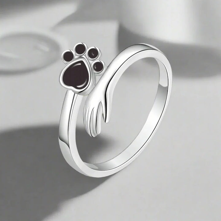 Bague Ajustable en Argent Sterling 925 – Design Empreinte de Main et de Patte