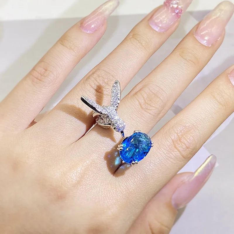 Bague en Pierre Précieuse Ajustable Colibri – Zircon, Plaqué Or 14K