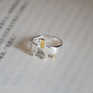 Bague en Argent Sterling 925 en Forme de Teckel – Ajustable