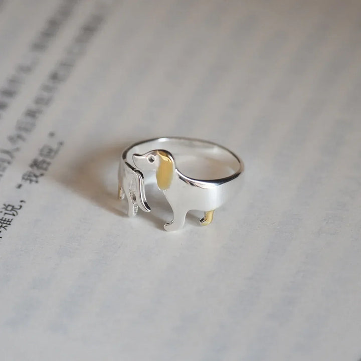Bague en Argent Sterling 925 en Forme de Teckel – Ajustable