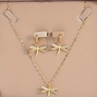 Collier en Bijoux Libellule Dorée avec Boucles d'Oreilles Bonus