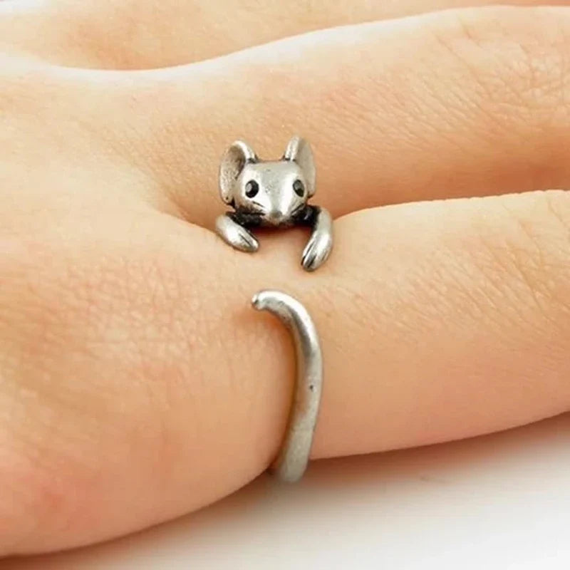 Bague Enveloppante Souris Adorable – Bijoux Vintage Ajustables