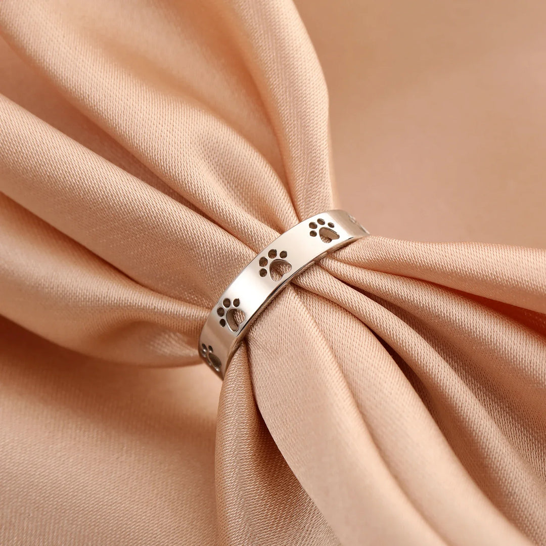 Bague en Acier Inoxydable avec Motif de Patte en Ton Or